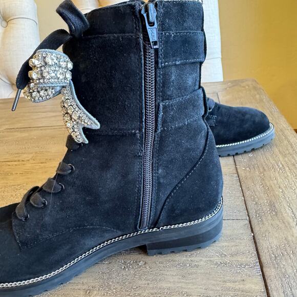 Kurt Geiger London Size 7.5 EU 38 Sutton Bow Boots Suede Lug Buckles Lug Grunge - Picture 12 of 15